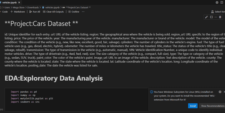 Vehicles Data Set Analysis using python