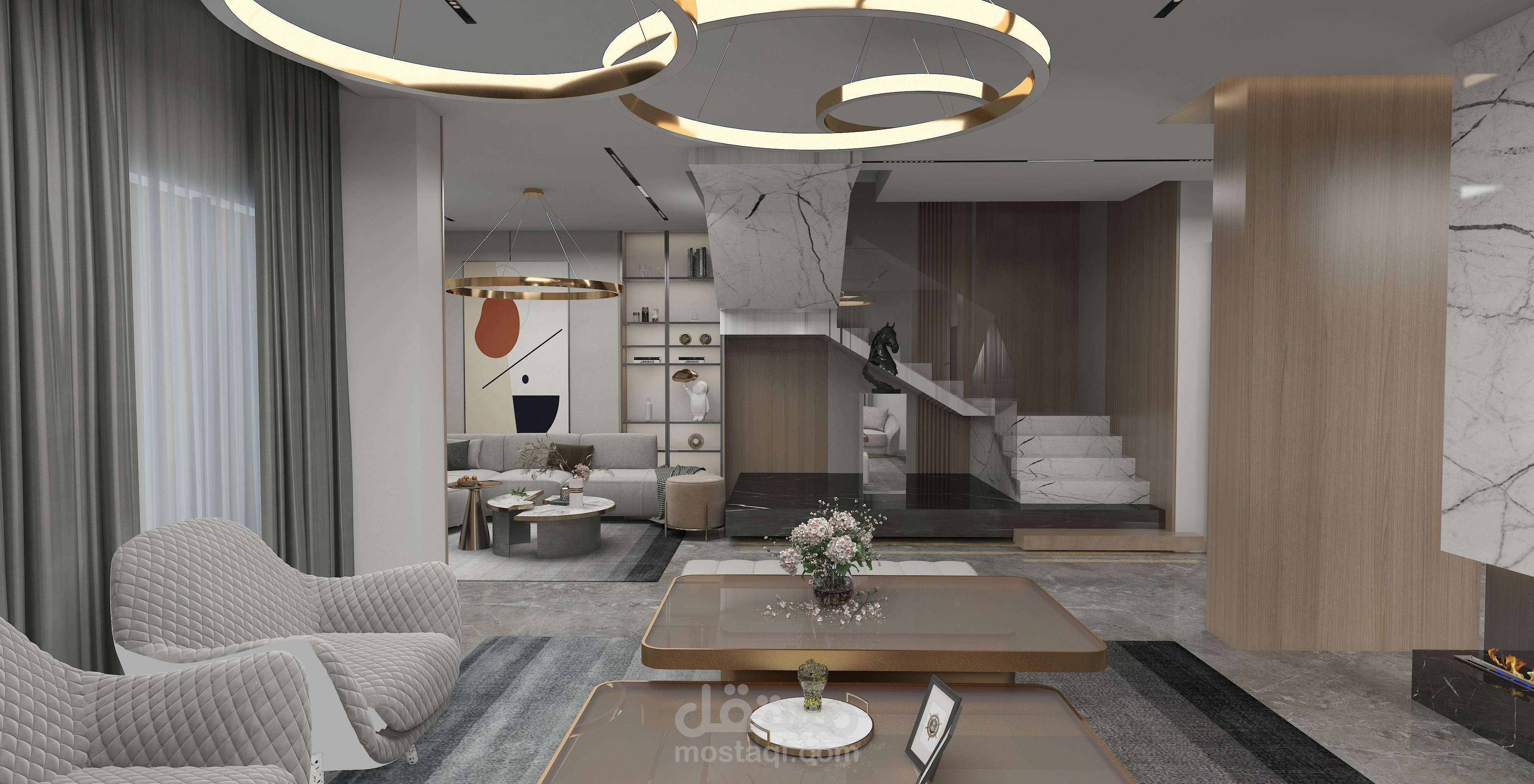 تصميم فراع معيشه لفيلا سكنيه بمدينه القاهره الجديده