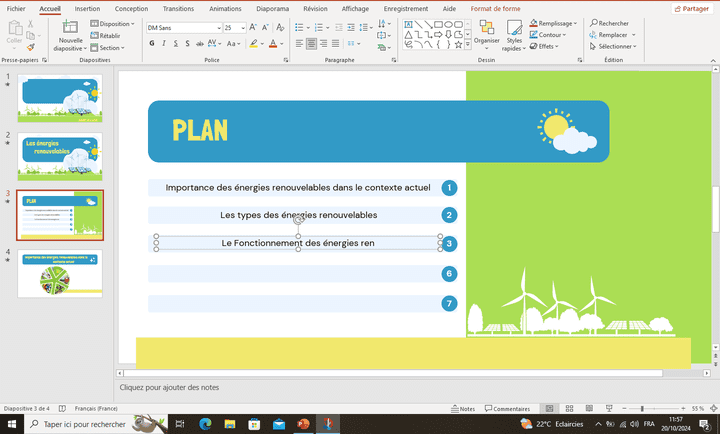 بريزنتيشن حول الطاقات المتجددة باللغة الفرنسية