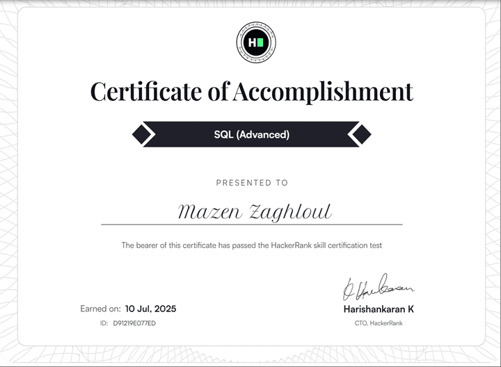 SQL Advanced certificate