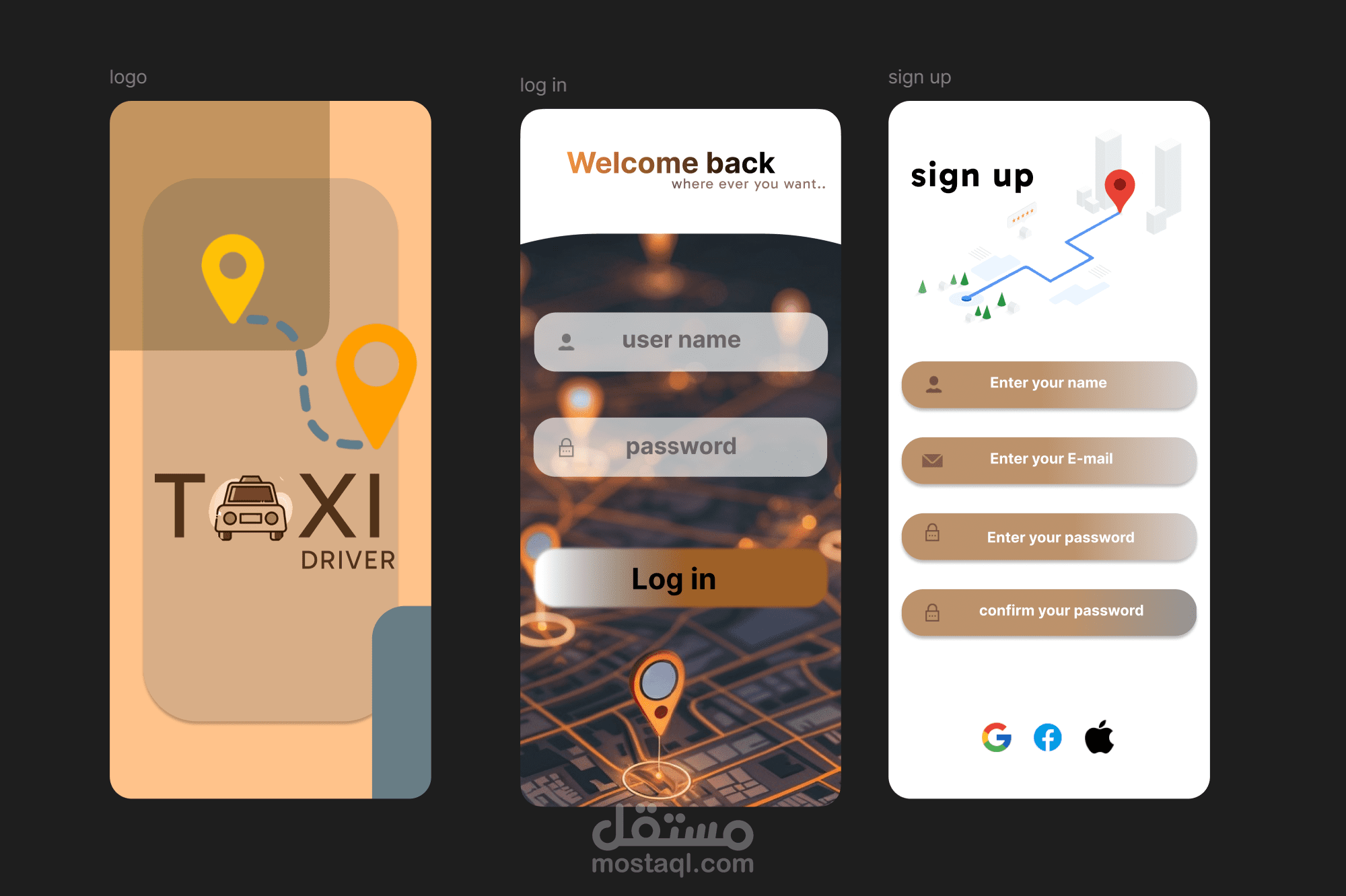 واجهة مستخدم وتجربة مستخدم (UI/UX) لتطبيق خاص بسائقي التاكسي