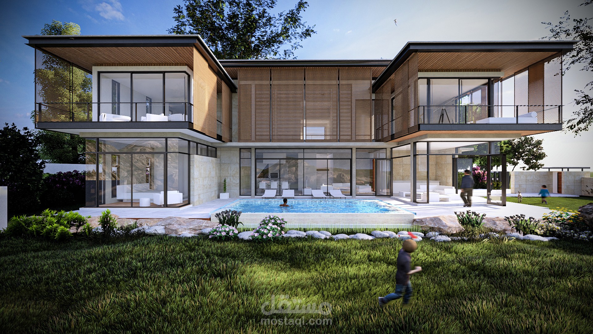 تصميم خارجي واجهه فيلا طراز حديث بسيط