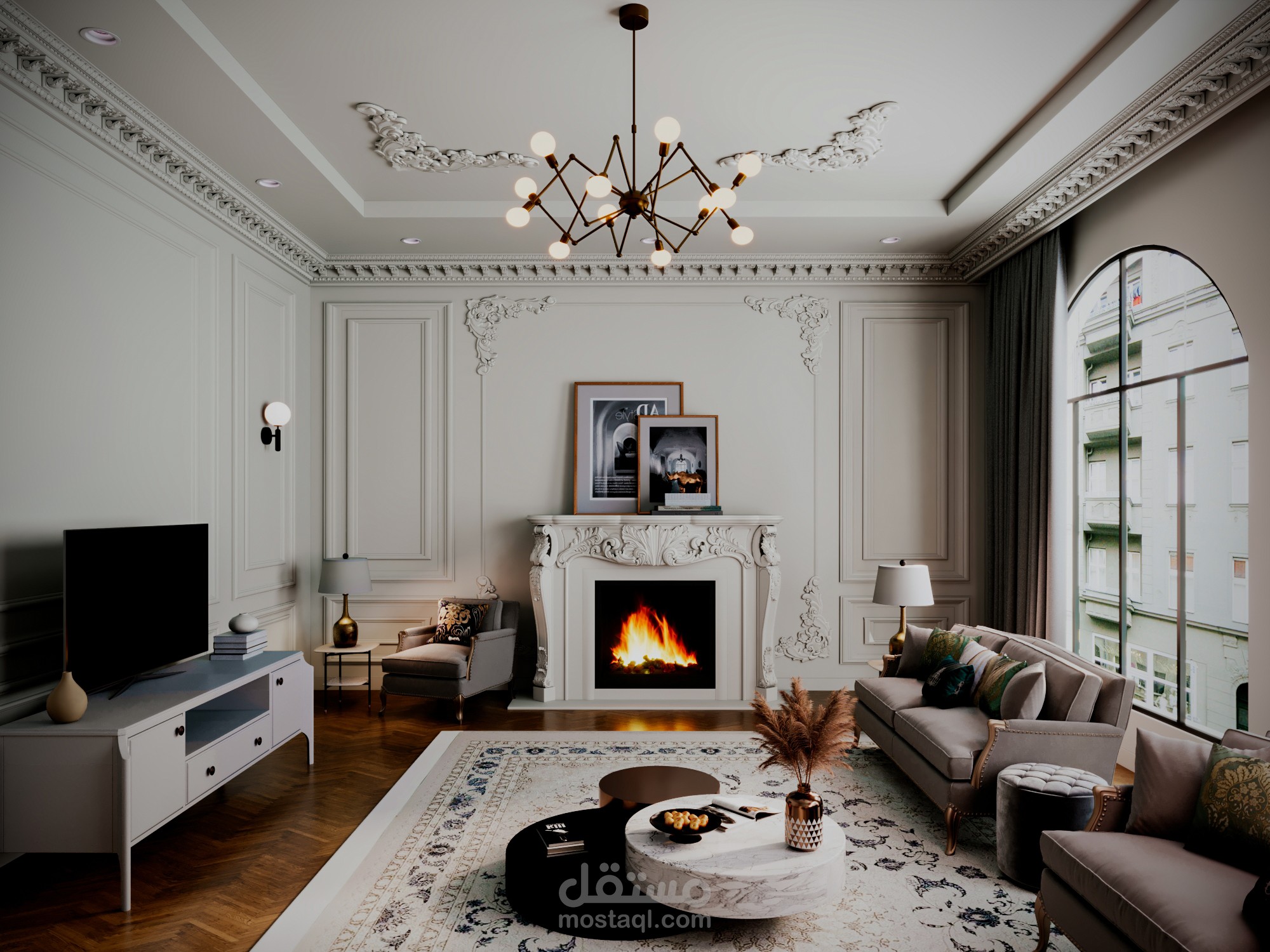 Discover timeless elegance and comfort with this classic living room design