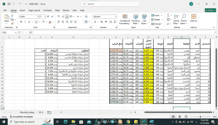 إدخال البيانات وتنسيق ملفات الاكسيل