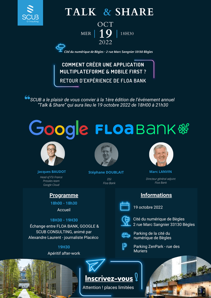 بطاقة دعوة لحدث عميلي بالتعاون مع Google و Floa Bank