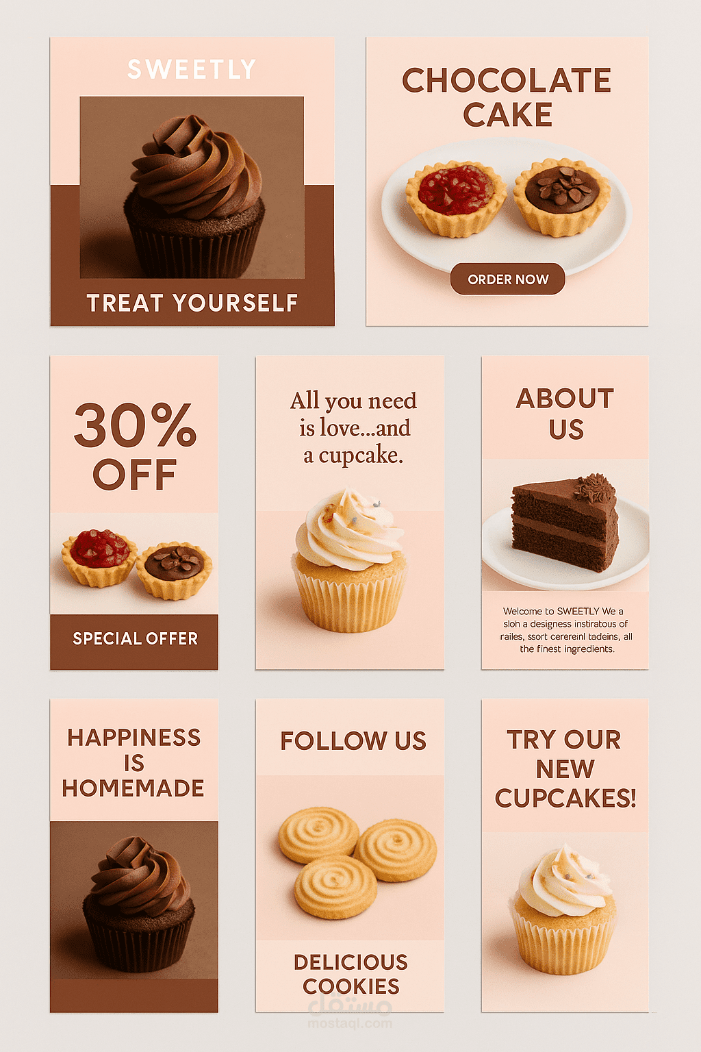 تصميم 10 منشورات سوشيال ميديا متناسقة لبراند وهمي - Sweetly