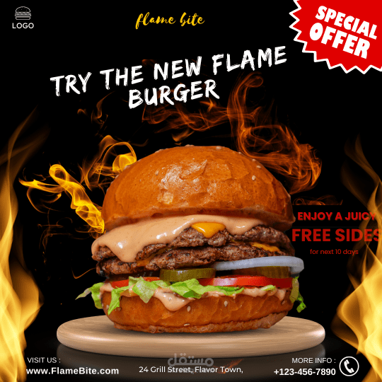 Flame Bite – Burger Promo Design