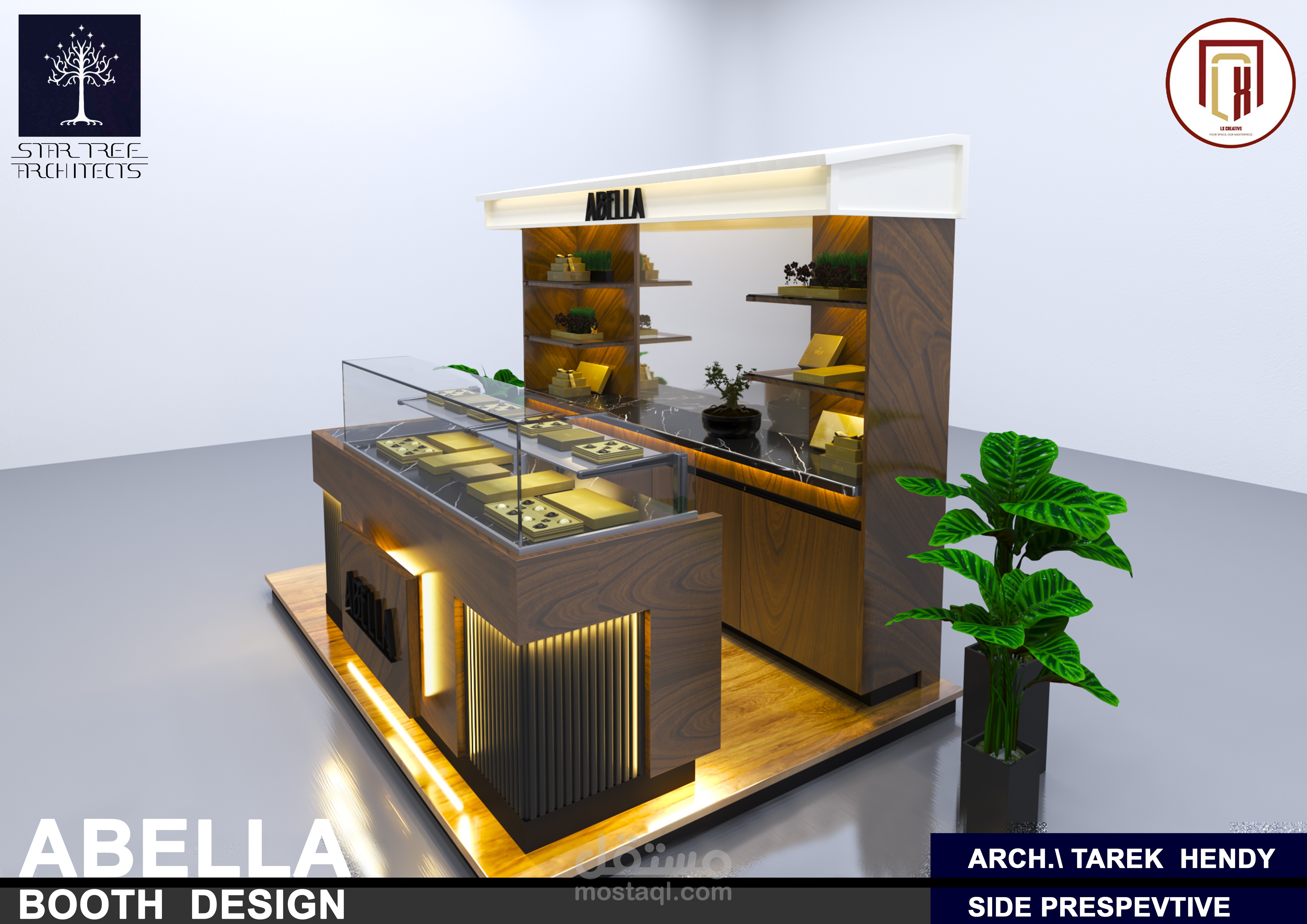 Exhibition Booth Design 3D -  2D- تصميم وحدة بجناح معرض - تصميم معماري و اخراج واقعي ثنائي و ثلاثي الابعاد باللوحات المعمارية و التنفيذية و الوجهات الخارجية و الداخلية