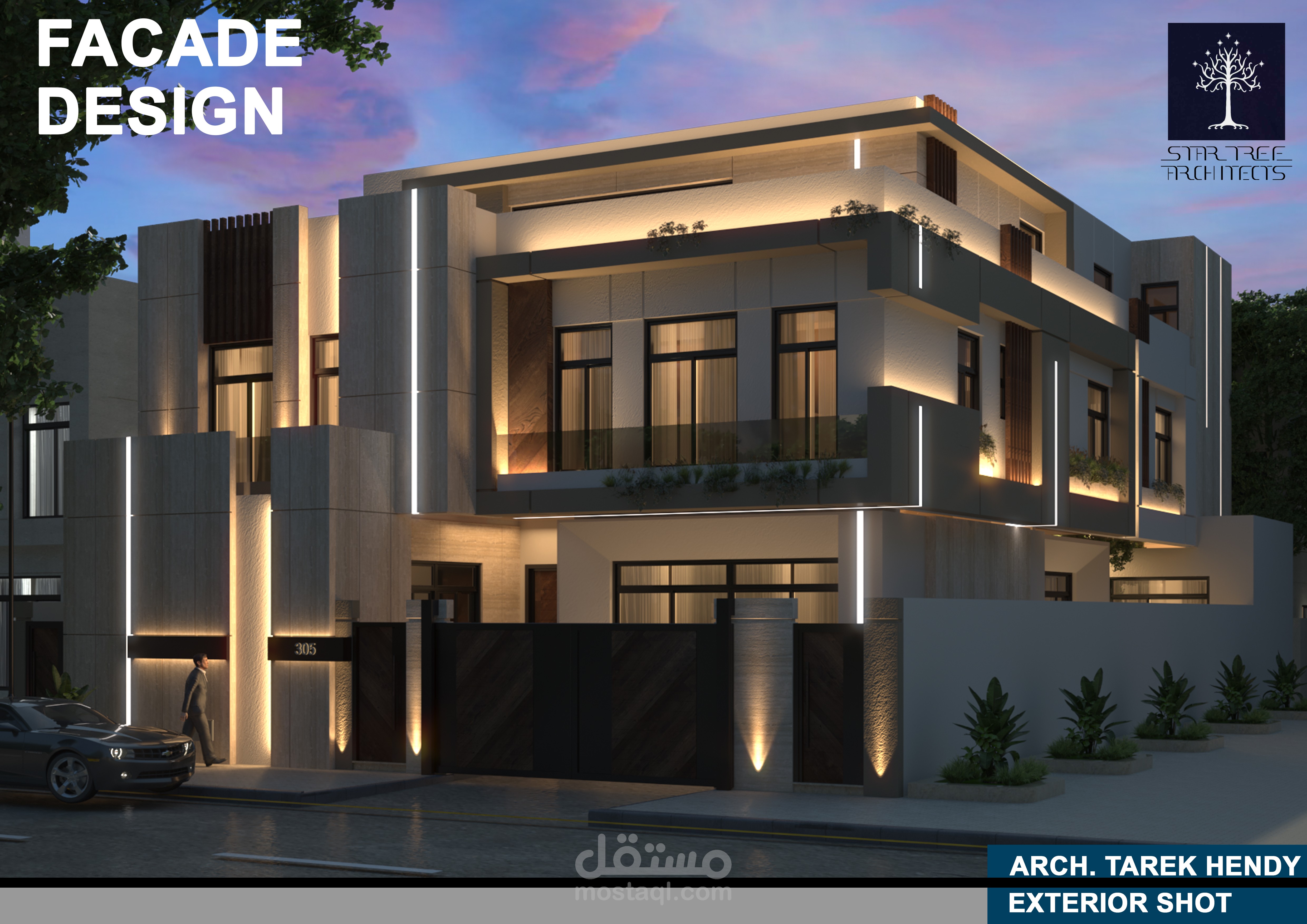 Private Residential Building 3D Exterior Facade Design - Modern Design 2024 (مشروع منفذ لمستقل)- مشروع تصميم خارجي احترافي لفيلا سكن خاص بالمملكة العربية السعودية - تصميم خارجي واجهة