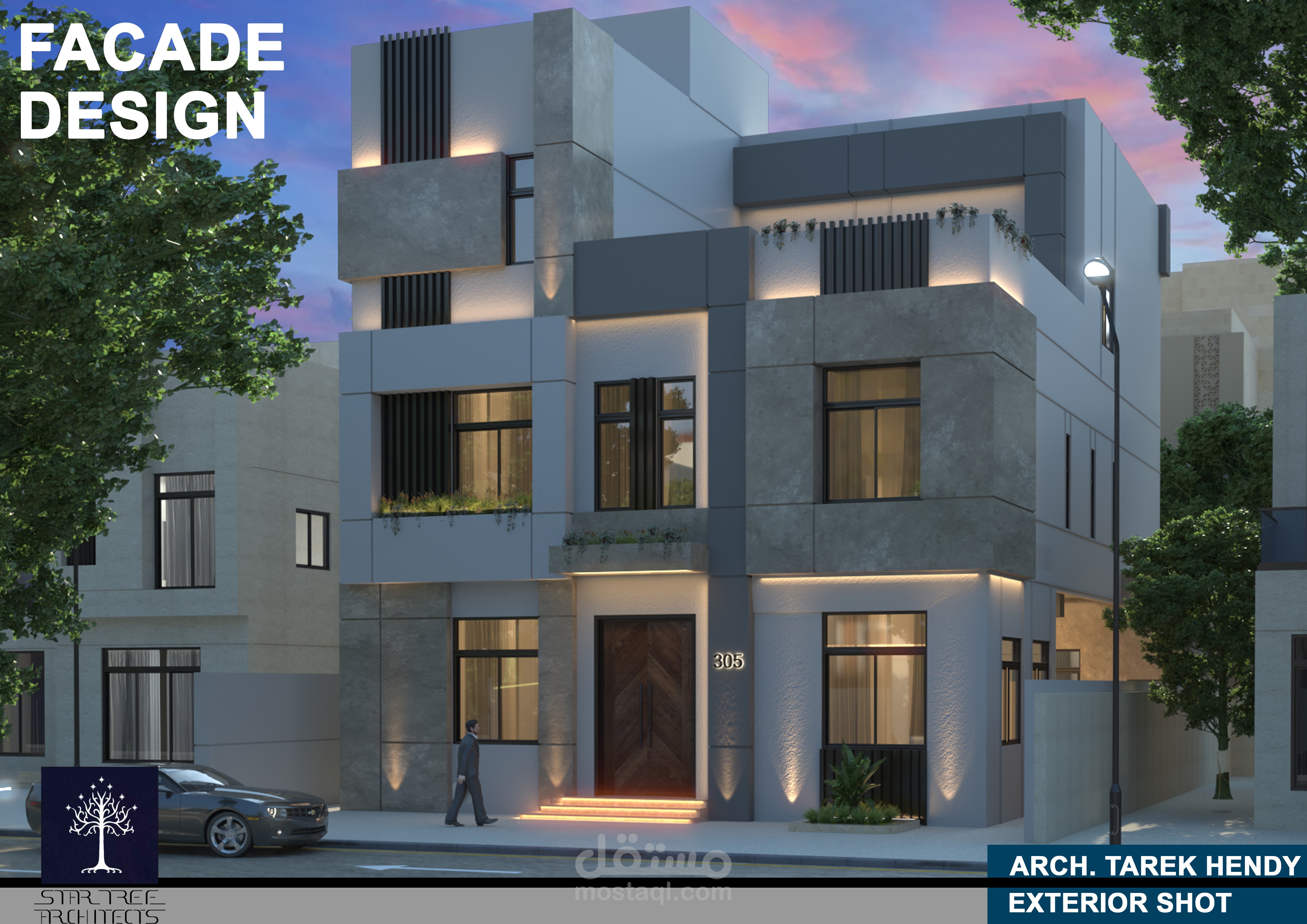 Private Residential Building 3D Exterior Facade Design - Modern Design 2024 - مشروع تصميم خارجي احترافي لفيلا سكن خاص  بدولة الكويت - تصميم خارجي واجهة