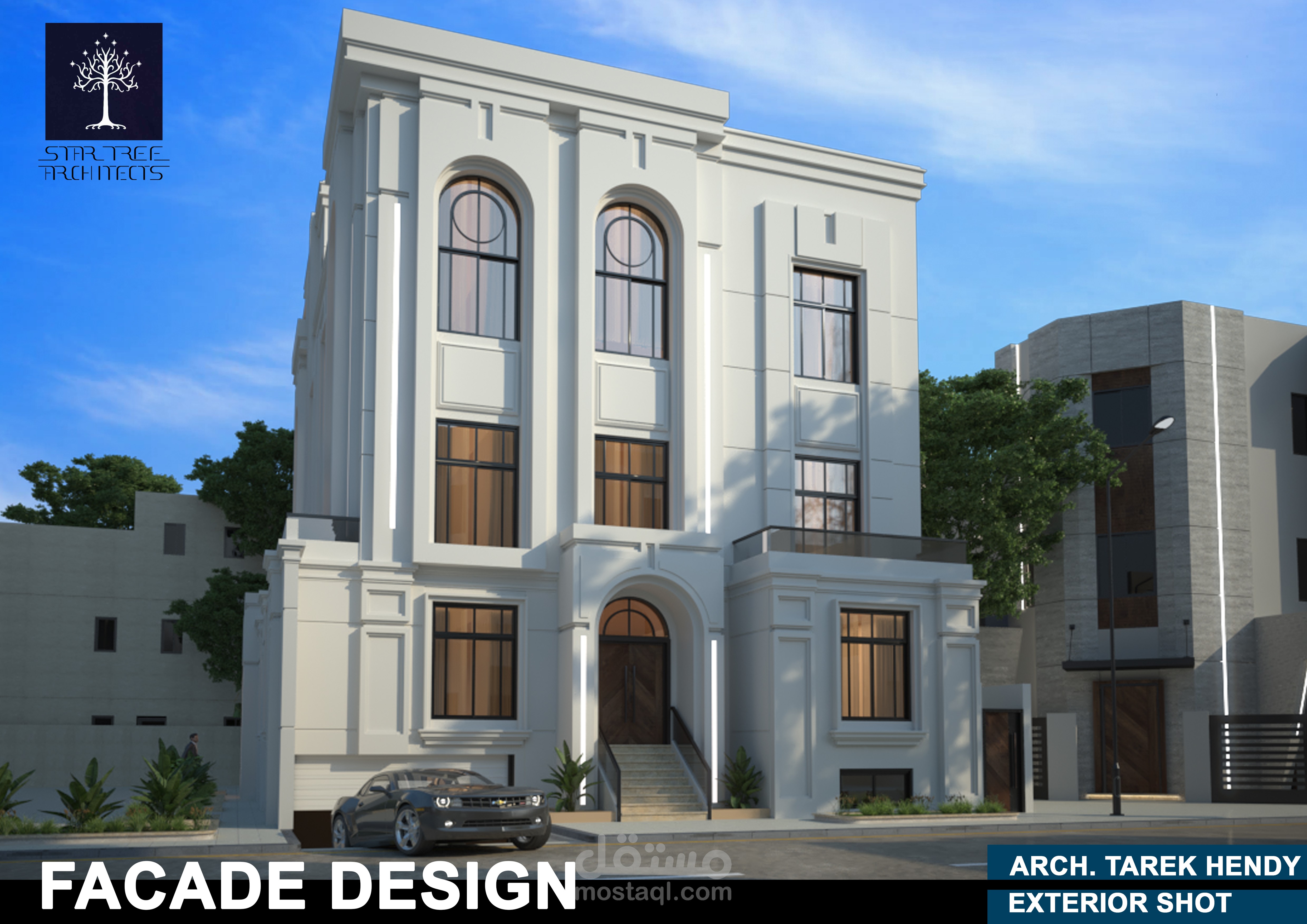 Private Residential Building 3D Exterior Facade New Classic Design  2024 - مشروع تصميم خارجي احترافي لفيلا سكن خاص بدولة الكويت - تصميم خارجي واجهة