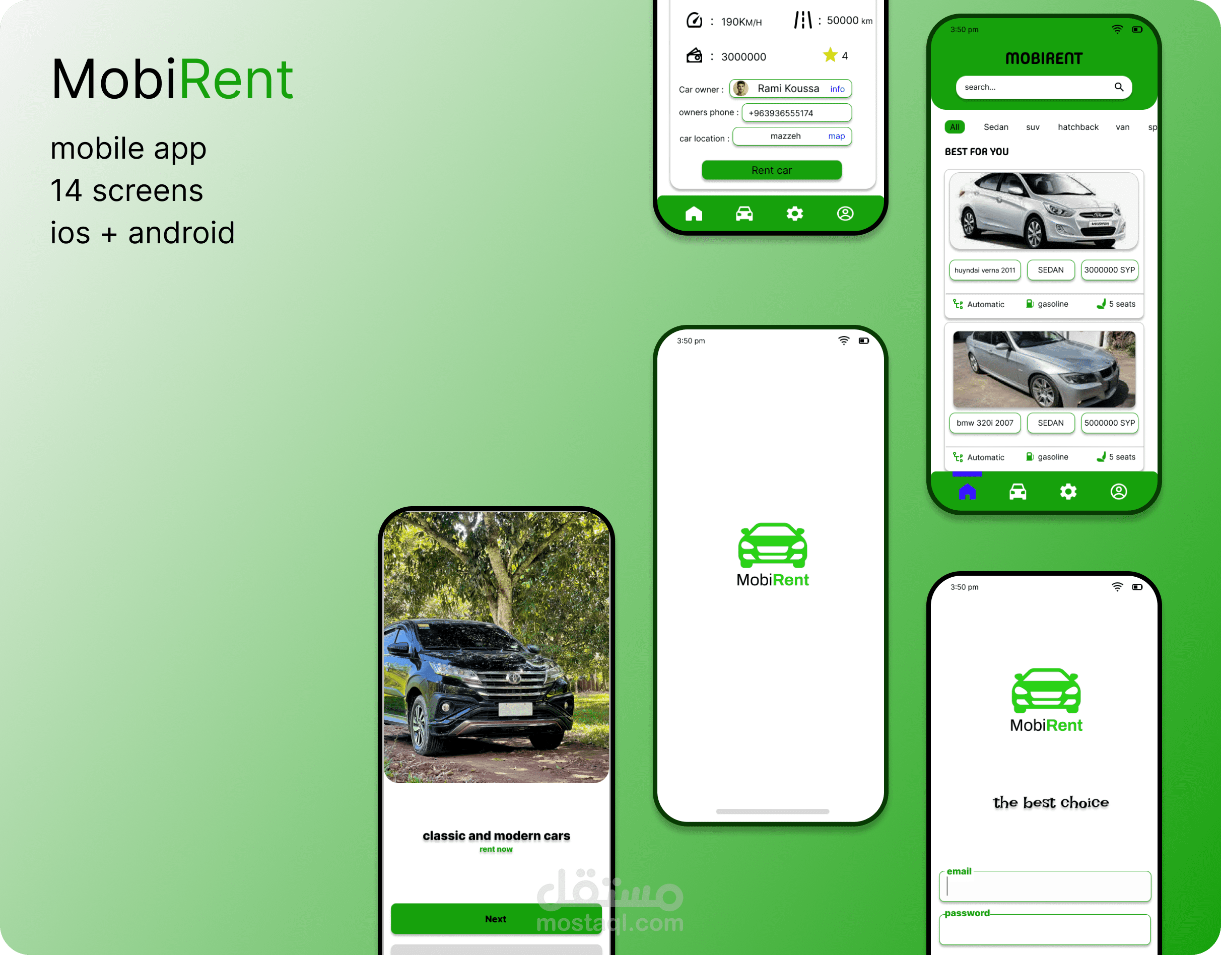 mobirent car rental app ui/ux