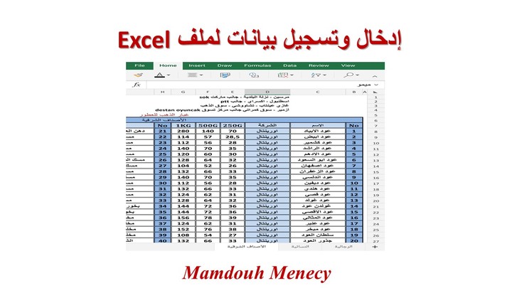 إدخال البيانات وتصميم المعادلات والدوال علي ملف أكسيل Excel