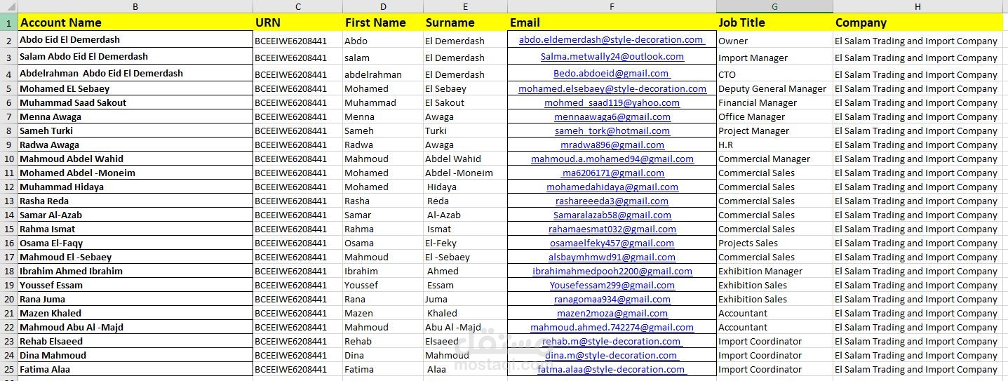 ادخال بيانات EXCEL