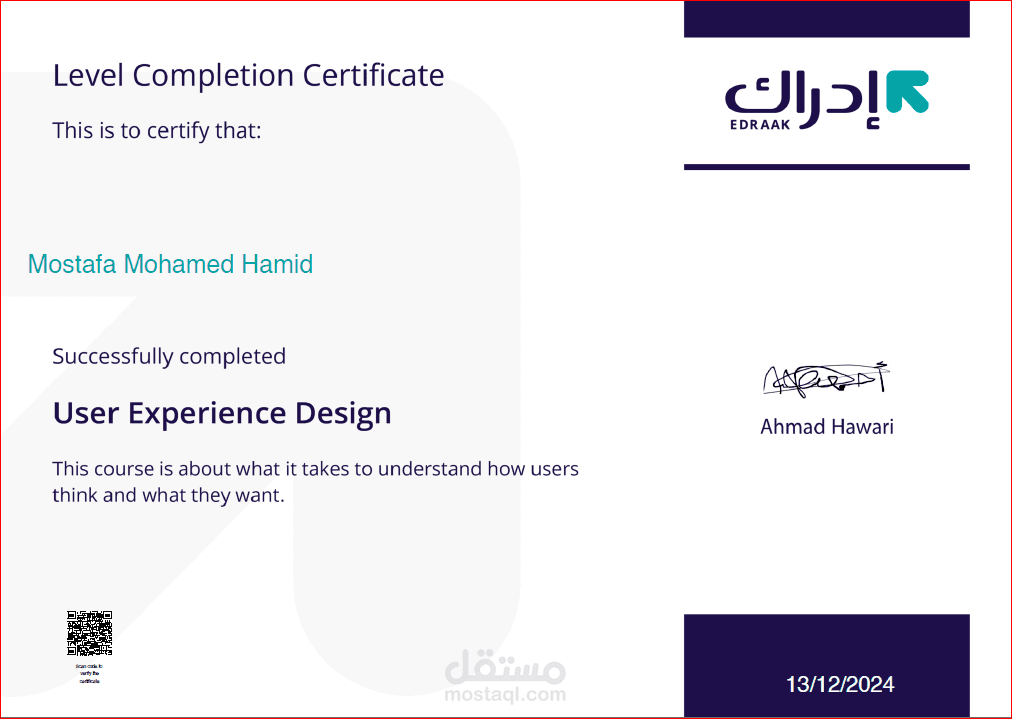 This course has helped me better understand user experience design and customer needs enabling me to deliver more professional and user friendly products