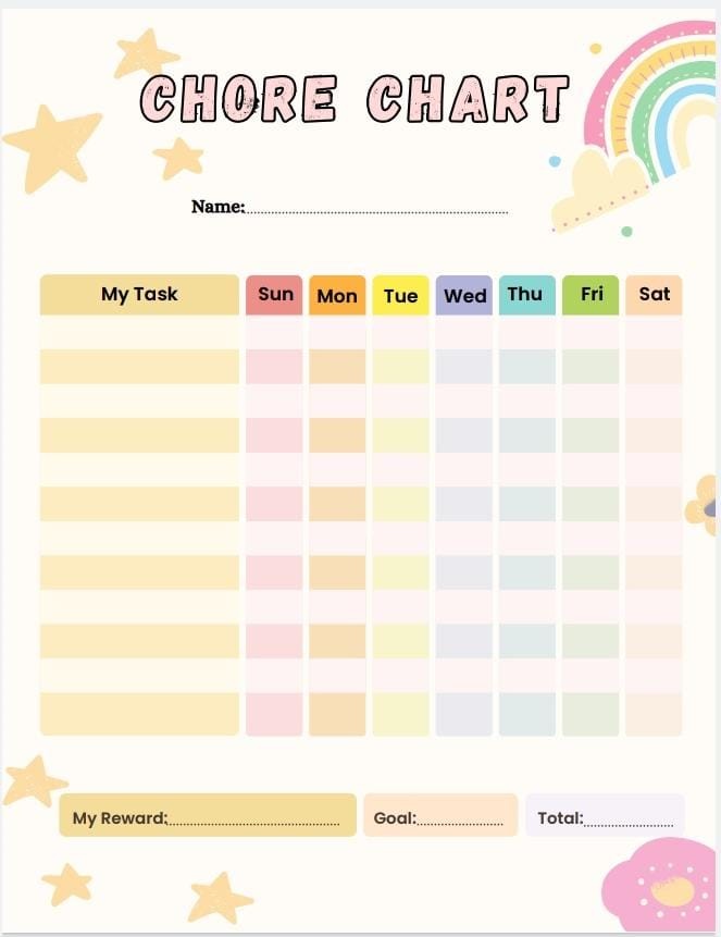 blank  kids chore chart