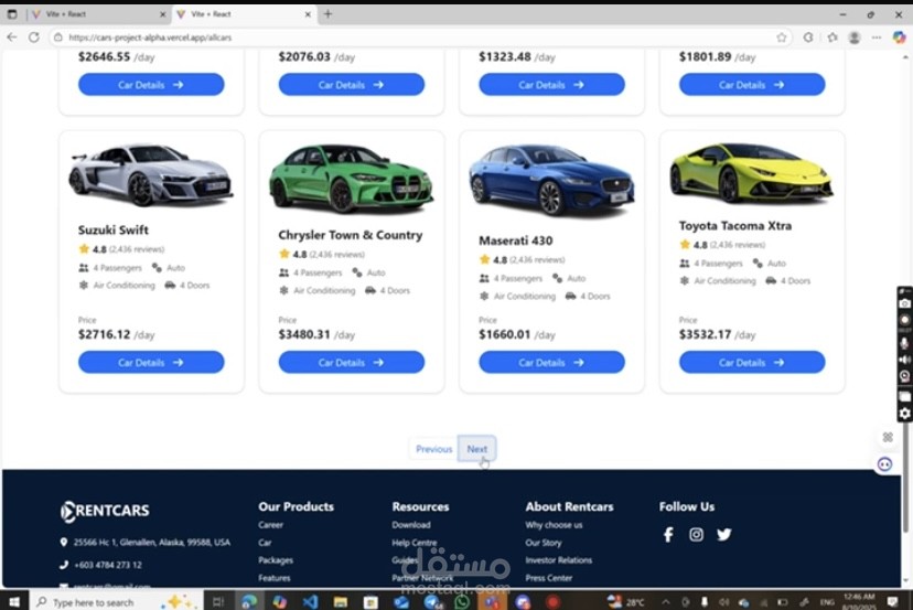 موقع متجاوب مع جميع الأجهزة الذكية لعرض السيارات المتاحة للتأجير