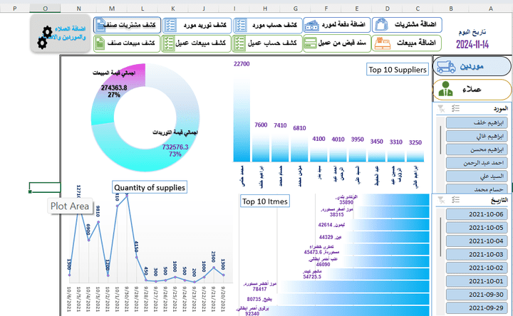 نظام محاسبي متكامل لإدارة الموردين والعملاء Excelمع dashboard