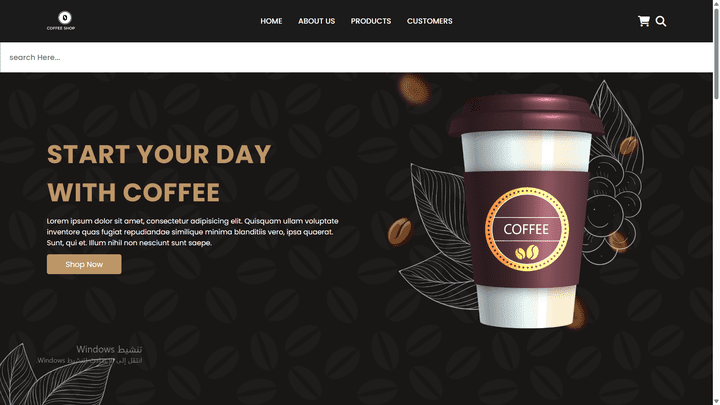 Website design for a coffee site