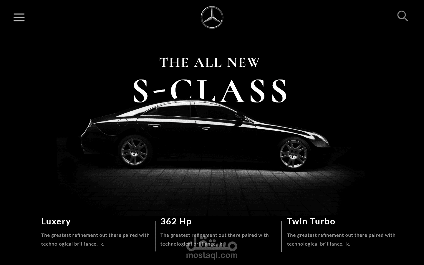 "تصميم واجهة ترويجية لفخامة وأداء سيارة مرسيدس S-Class الجديدة"