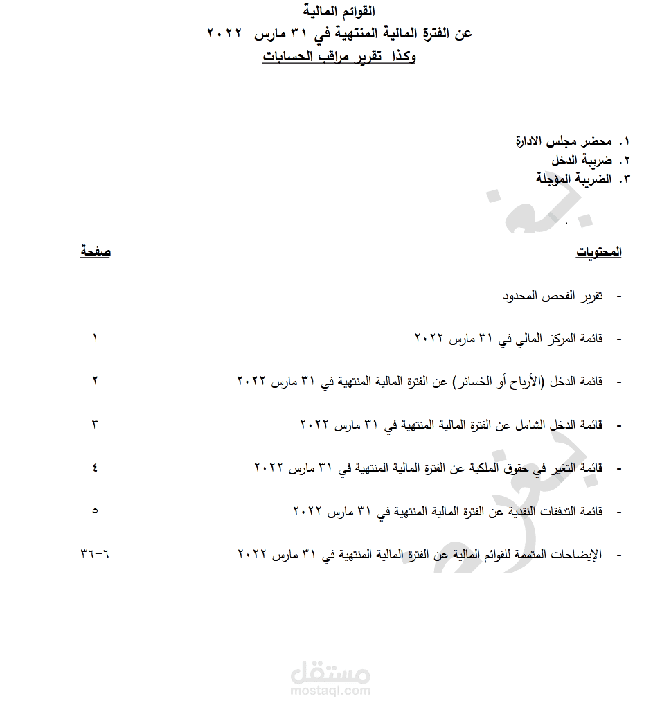 ميزانية وايضاحات متممة