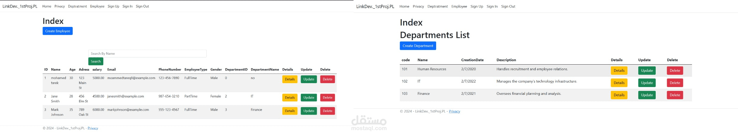 MVC Admin dashboard