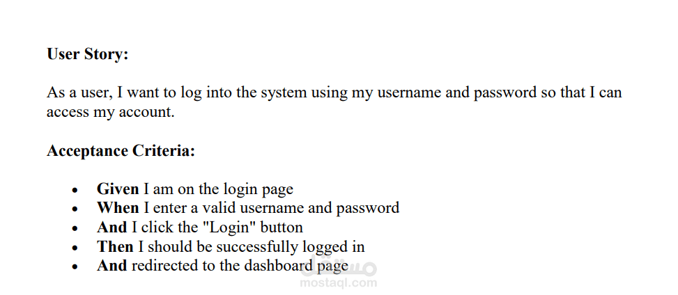 Write user story for login page