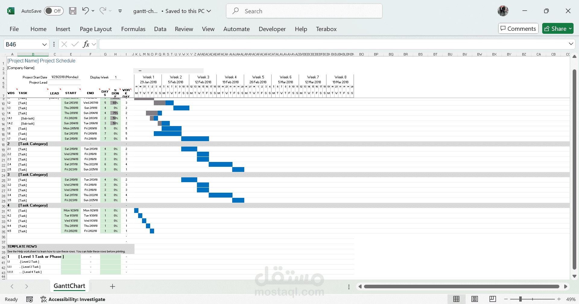 تصميم وتنفيذ جدول زمني تفاعلي باستخدام Gantt Chart لإدارة المشاريع