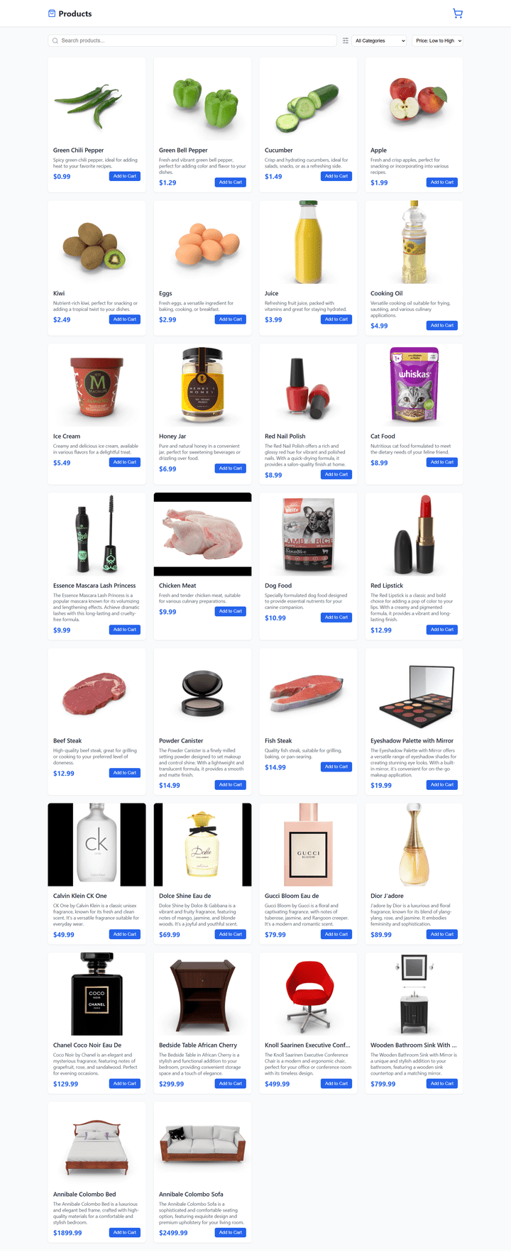 عمل صفحه لل منتجات و cart و checkout مع reactjs
