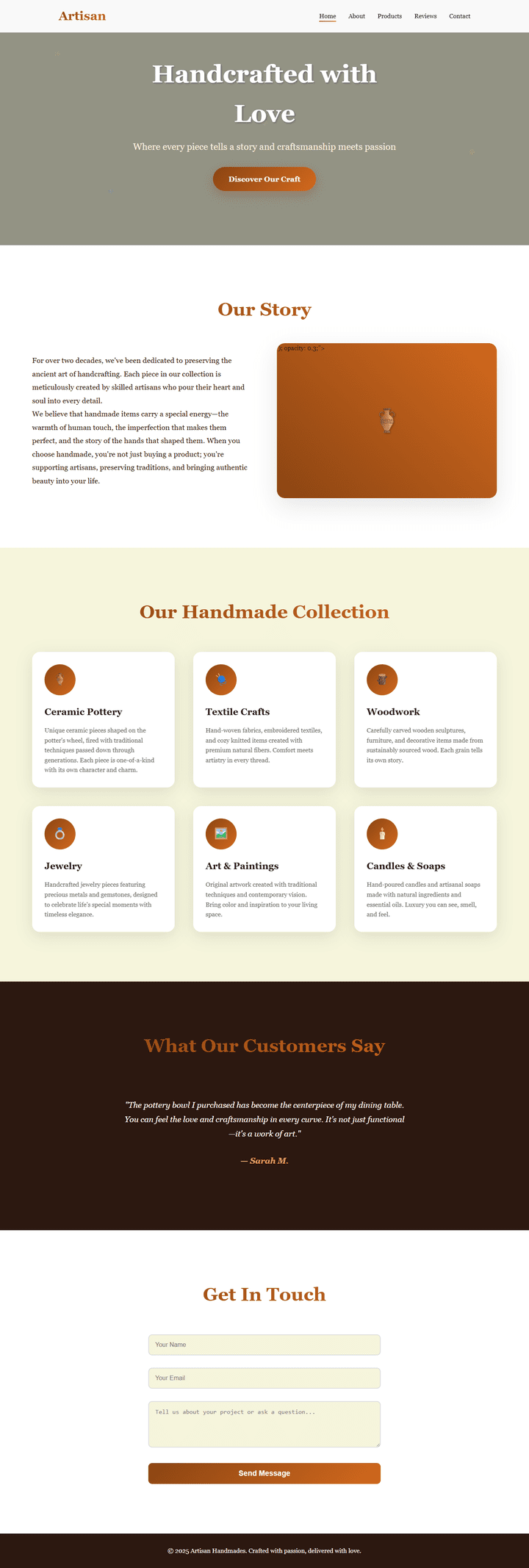 صفحة هبوط لمنتجات يدوية Artisan