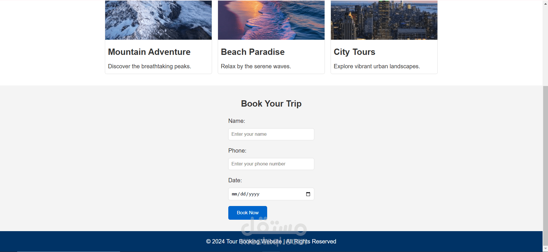 Tour Booking Website Layout