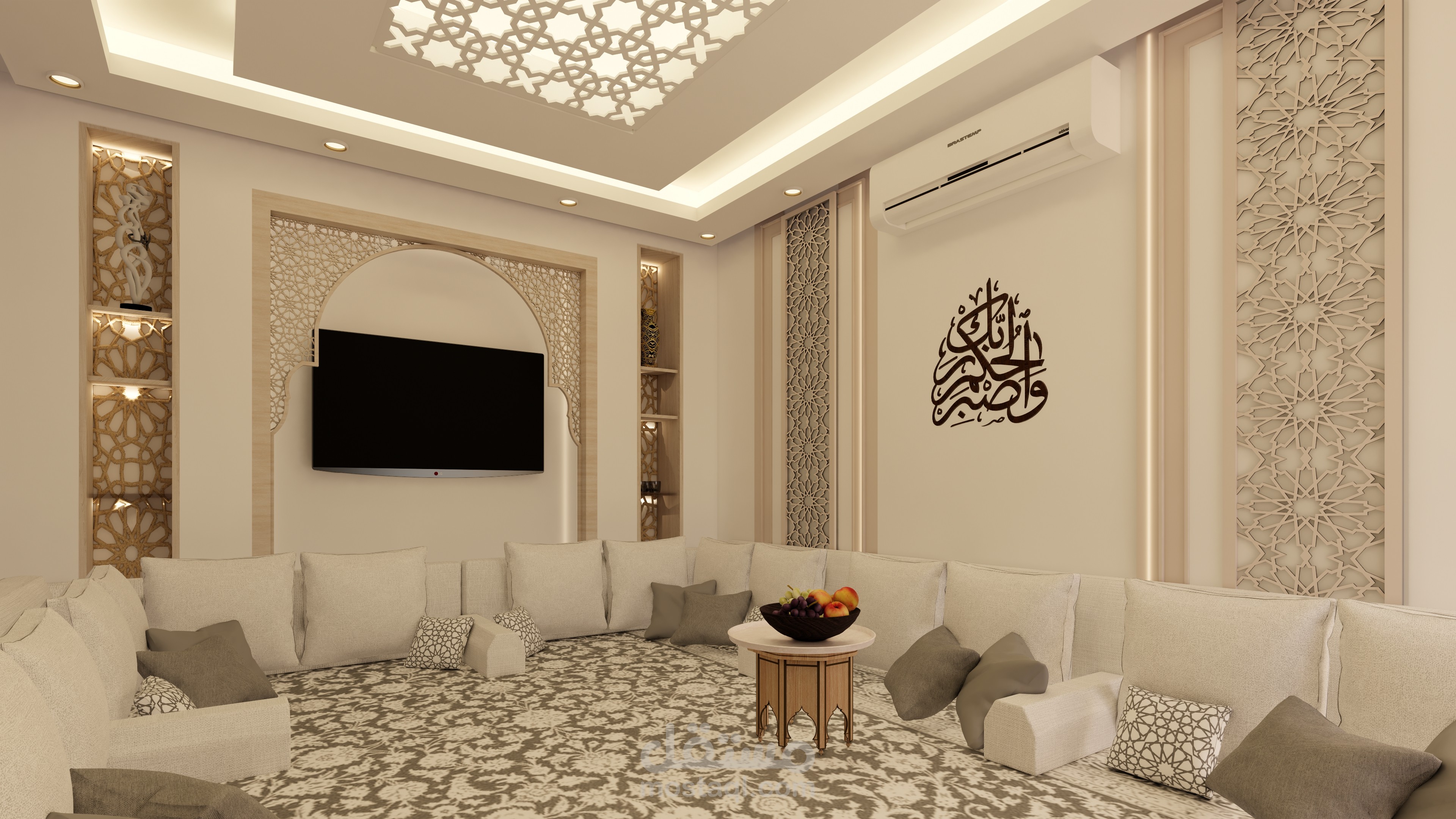 تصميم مجلس أرضي لملحق خارجي بطراز إسلامي