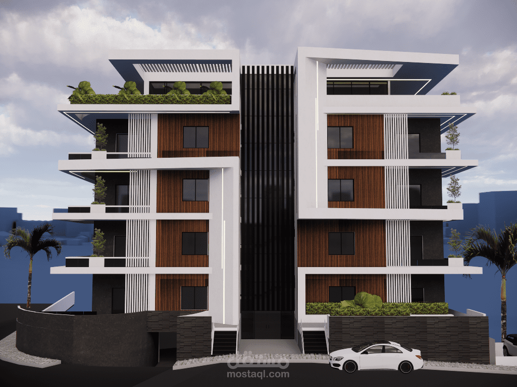 تصميم واجهة لبناء سكني تصميم عصري ومودرن