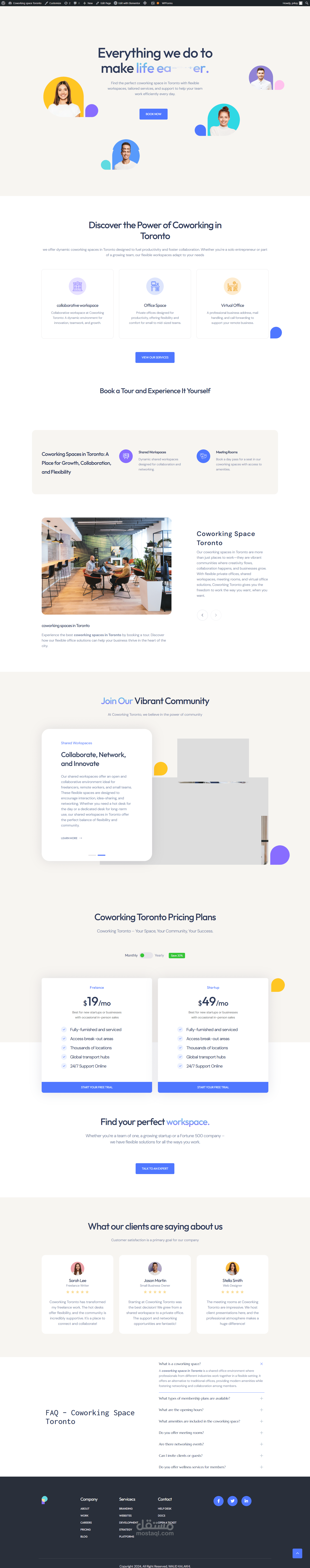 تطوير موقع إلكتروني لمساحات العمل المشتركة "Co-Working Toronto" باستخدام ووردبريس