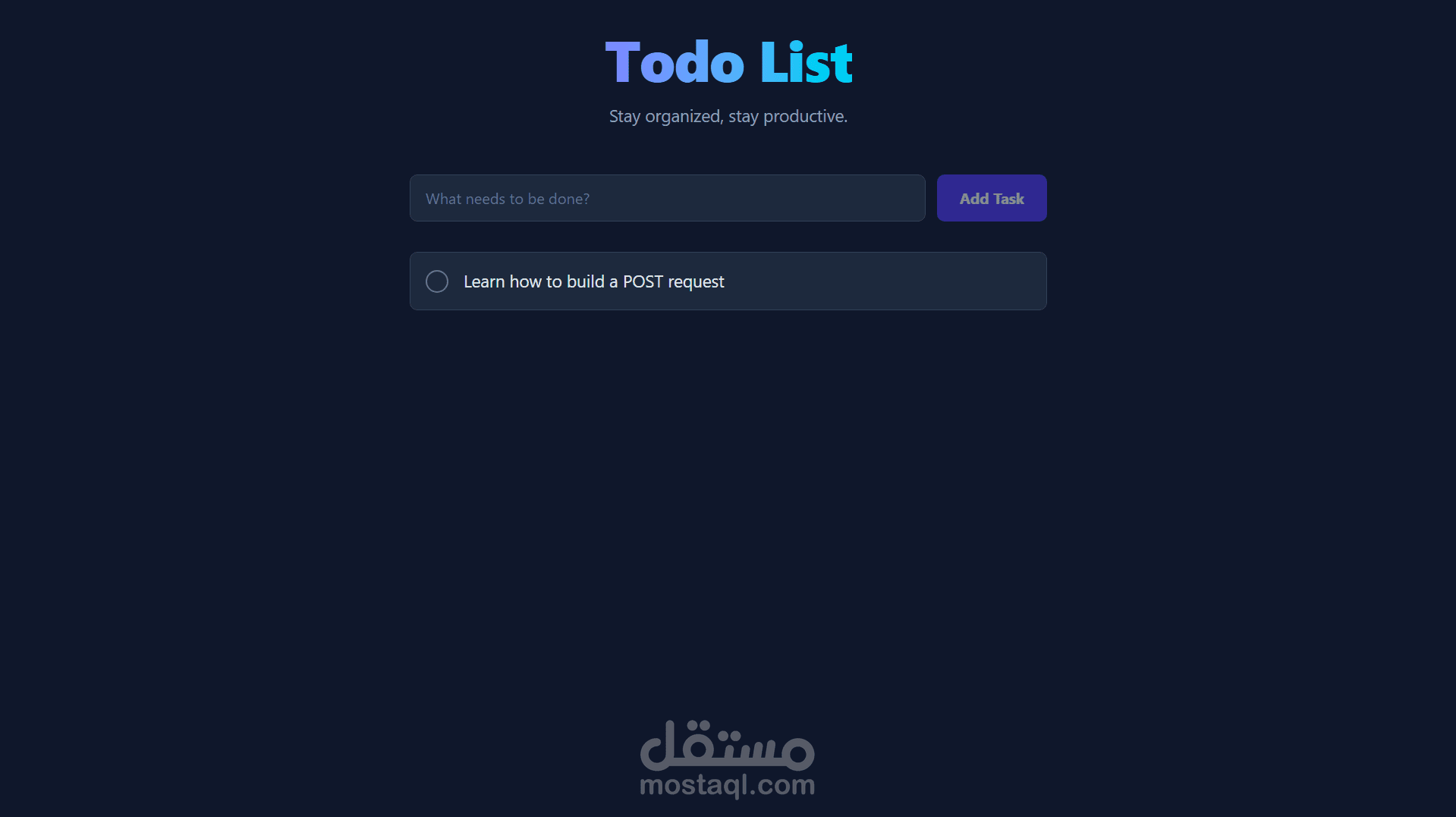 تطبيق إدارة مهام متكامل (Full-Stack) باستخدام React و Node.js