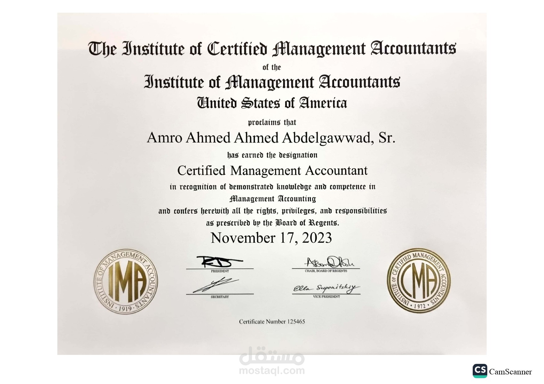 CMA Certificate