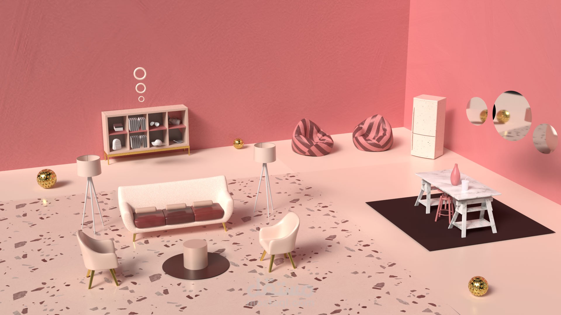 تصميم داخلي ثلاثي الأبعاد بأسلوب عصري بسيط Modern Minimalist 3D Interior Design