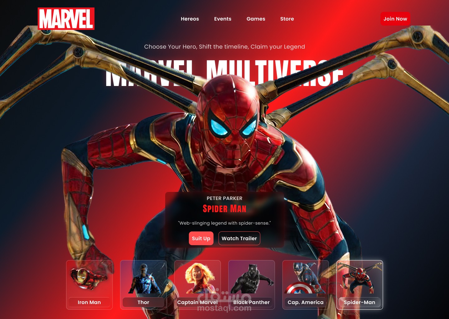 Marvel MultiVerse Interactive Hero Section
