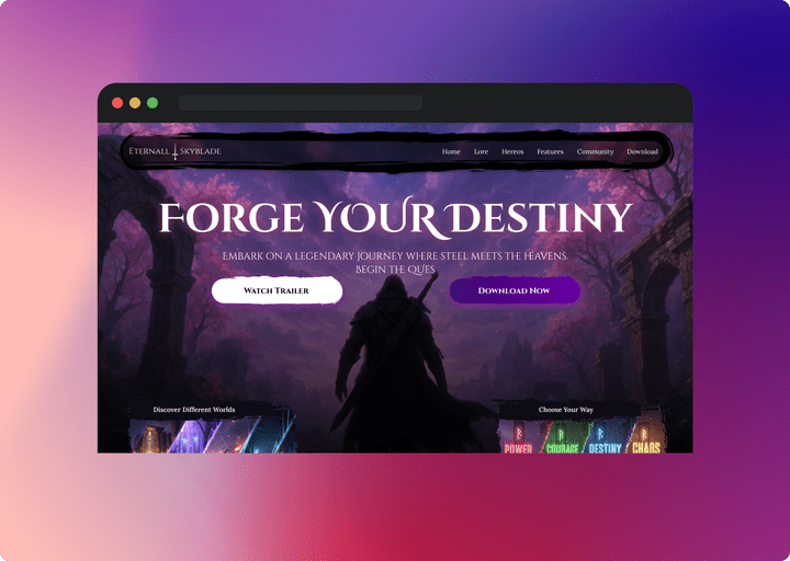 Eternall Skyblade (Gaming website landing page)