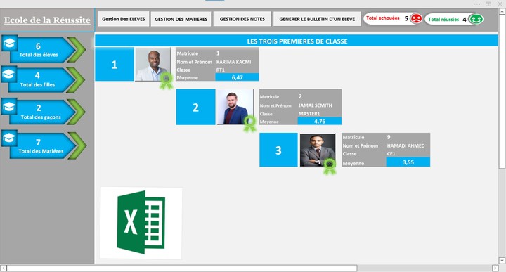 Excel:تطبيق خاص بالمدارس للتتبع معدلات تلاميذ القسم و استخراج النتائج.