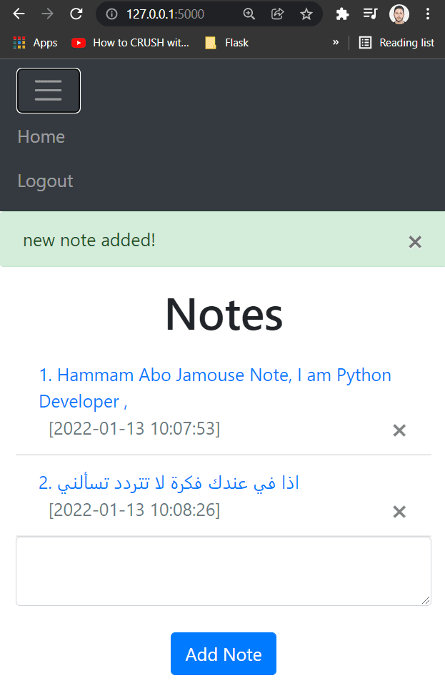 Simple web application to add your notes