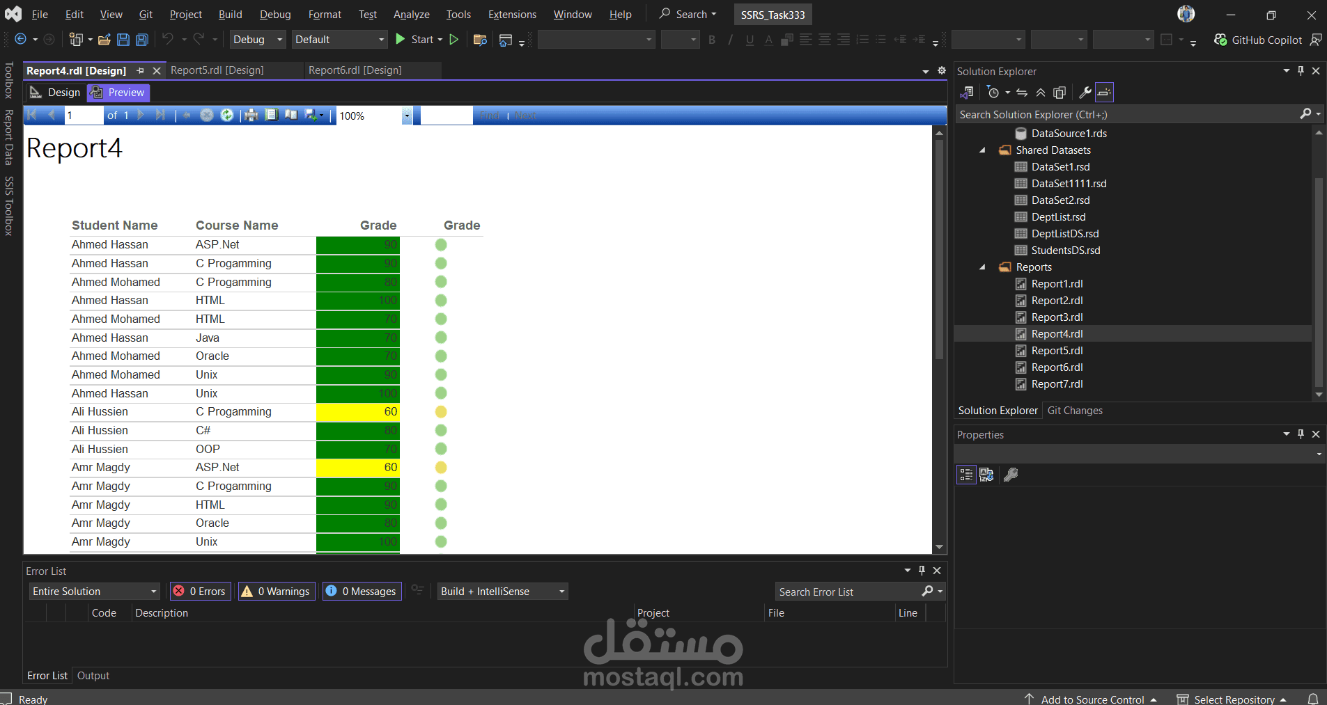 تصميم تقرير تفاعلي لمتابعة نتائج الطلاب باستخدام SSRS