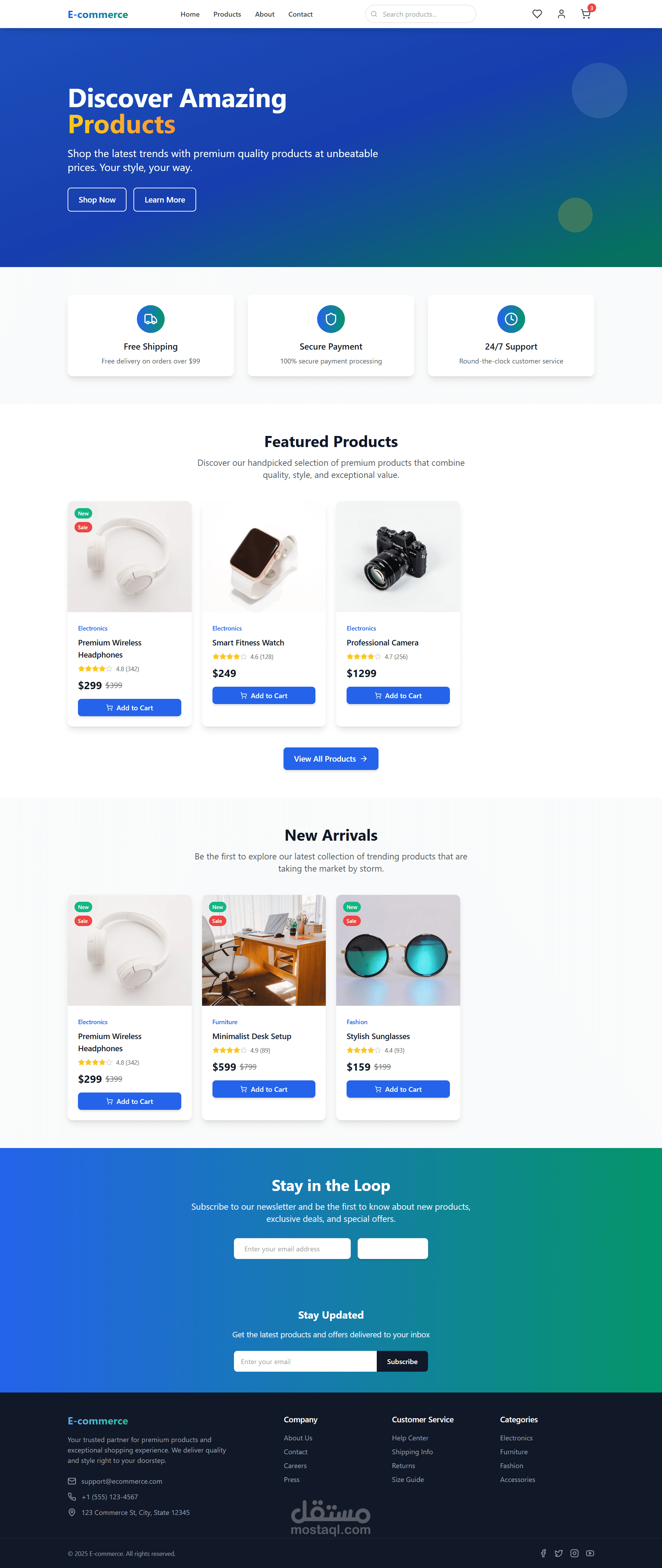 موقع  E-Commerce  حديث باستخدام React