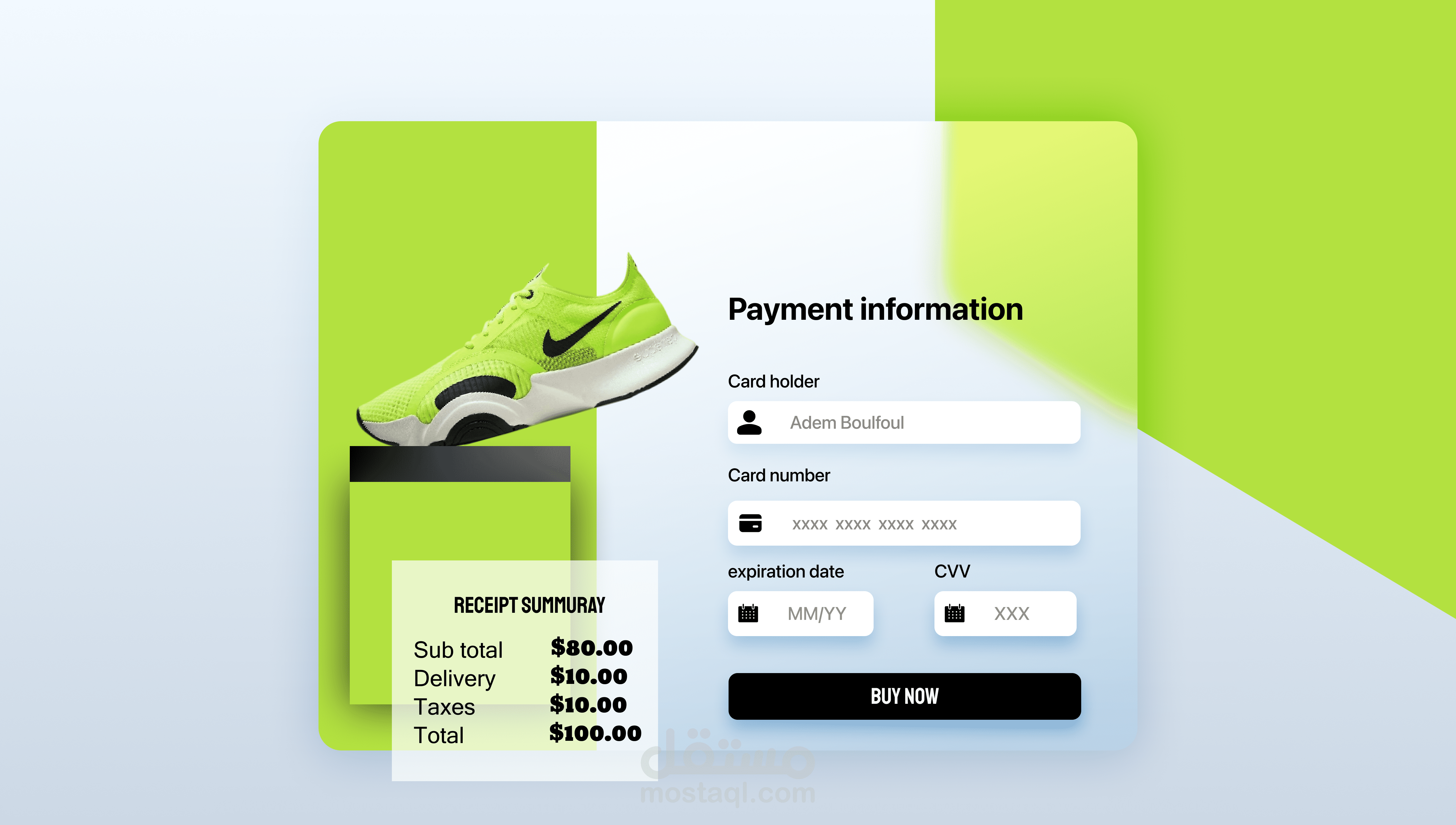 واجهة دفع إلكتروني عصرية لمنتج رياضي – تصميم UI/UX