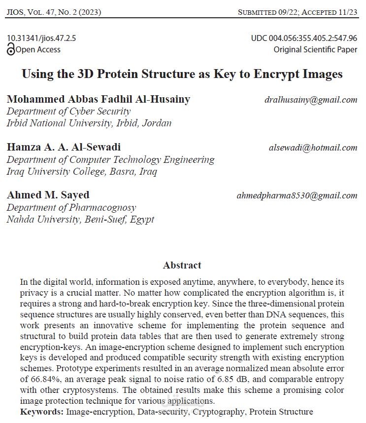 Using the 3D Protein Structure as Key to Encrypt Images