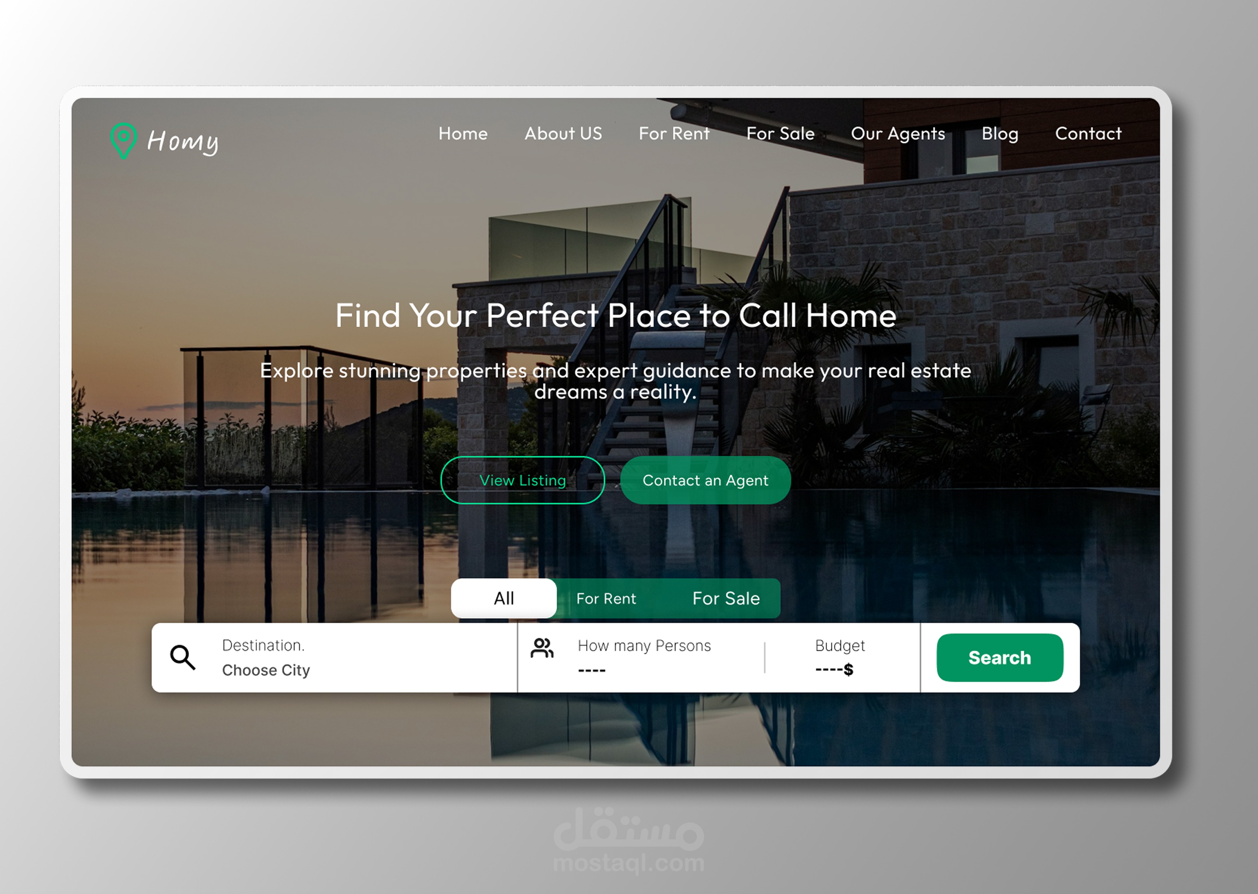 تصميم Landing page لموقع بيع عقارات