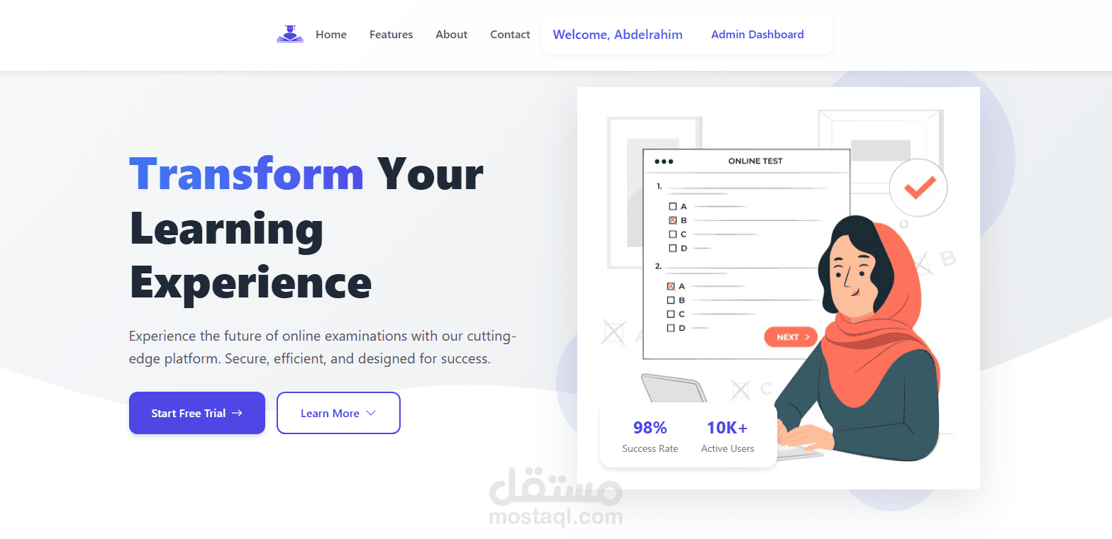 Testara – نظام اختبارات إلكتروني متكامل (Full-Stack Exam Platform)