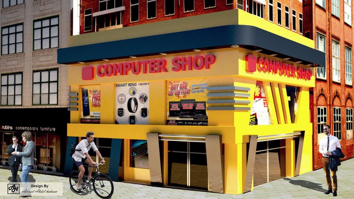 Exterior scene - computer shop facade