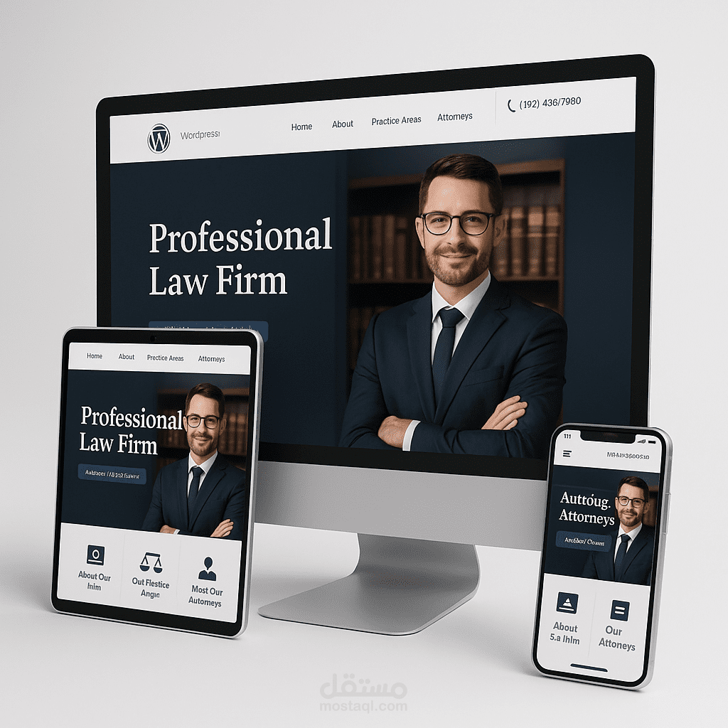 تصميم ثلاثي الأبعاد لموقع محاماة احترافية باستخدام WordPress