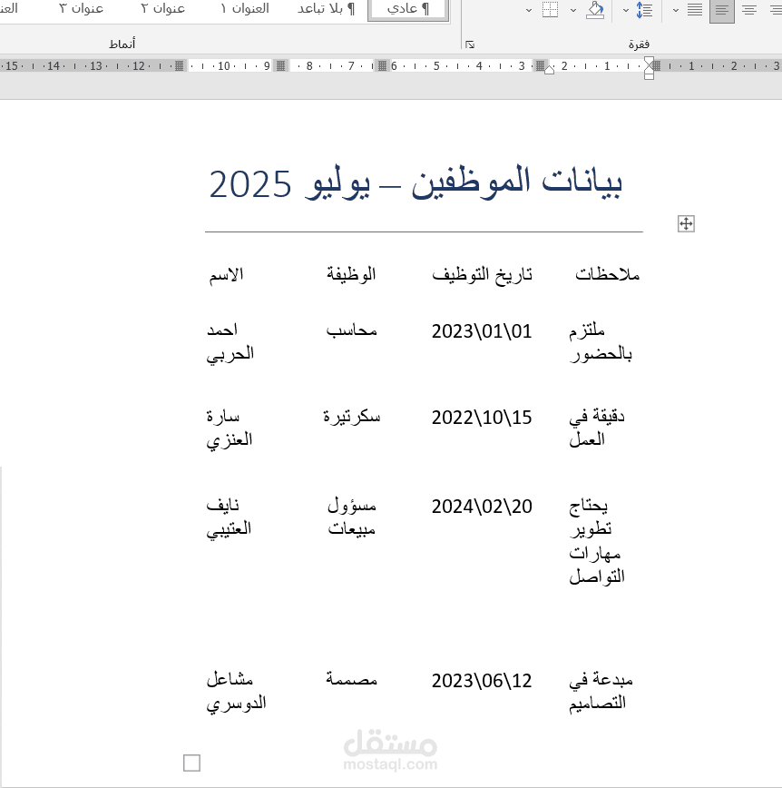 تصميم مستندات Word احترافية | تنسيق تقارير وعقود وبيانات وسندات